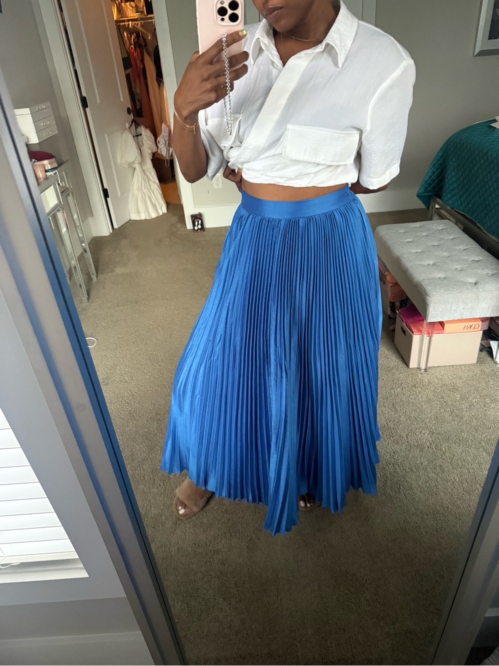 Blue pleated midi skirt - Picture 6 of 11